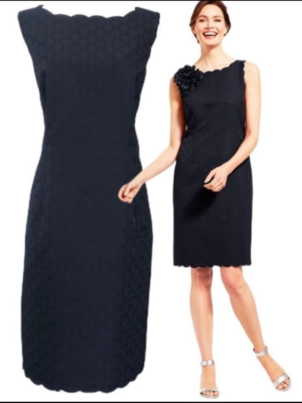Rsvp By Talbots Navy Scallop-Edge Midi Dress Size 16